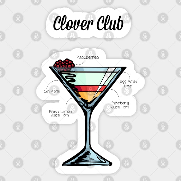 Clover Club Cocktail Recipe Sticker by HuckleberryArts